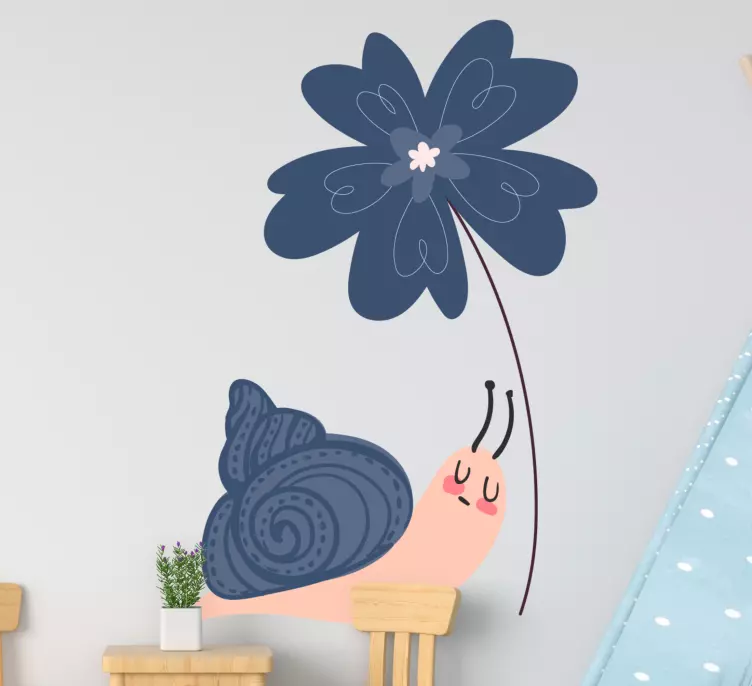 Blå blomma och snigel dörr dekal - Tenstickers