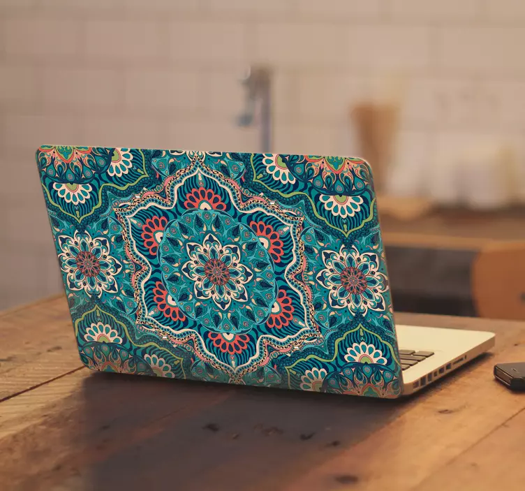 Blå mandala laptop klistermärke - Tenstickers