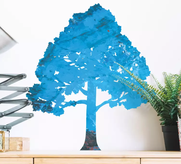 Blå nyanser träd design klistermärke för sovrum - Tenstickers