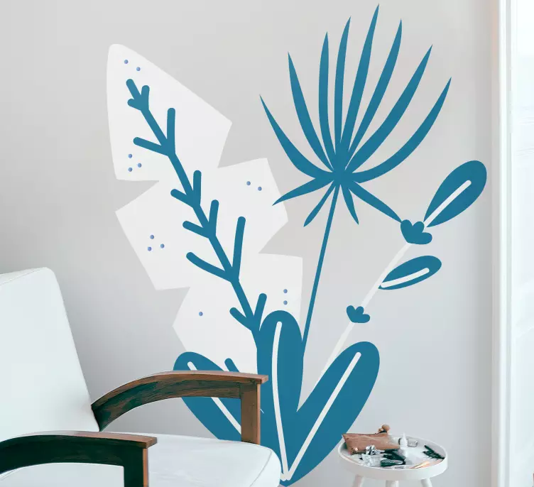 Blå och grå tropiska löv väggdekal - Tenstickers