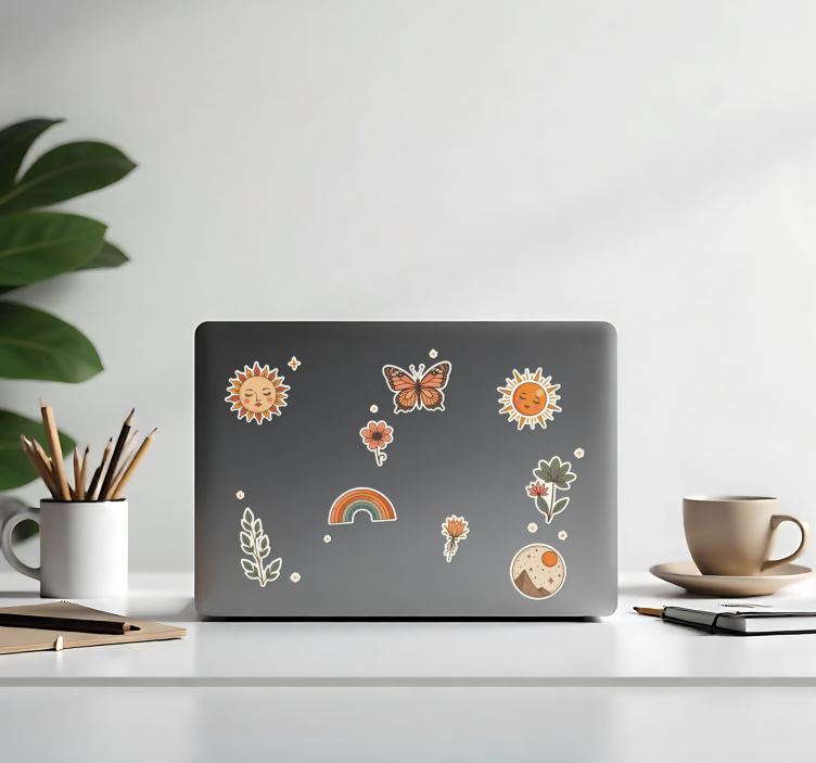 Blomma och sol klistermärkesset Laptop klistermärke - Tenstickers