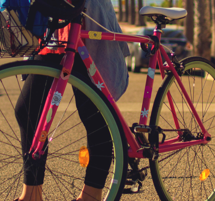 Blommor set barn Klistermärke cykel - Tenstickers