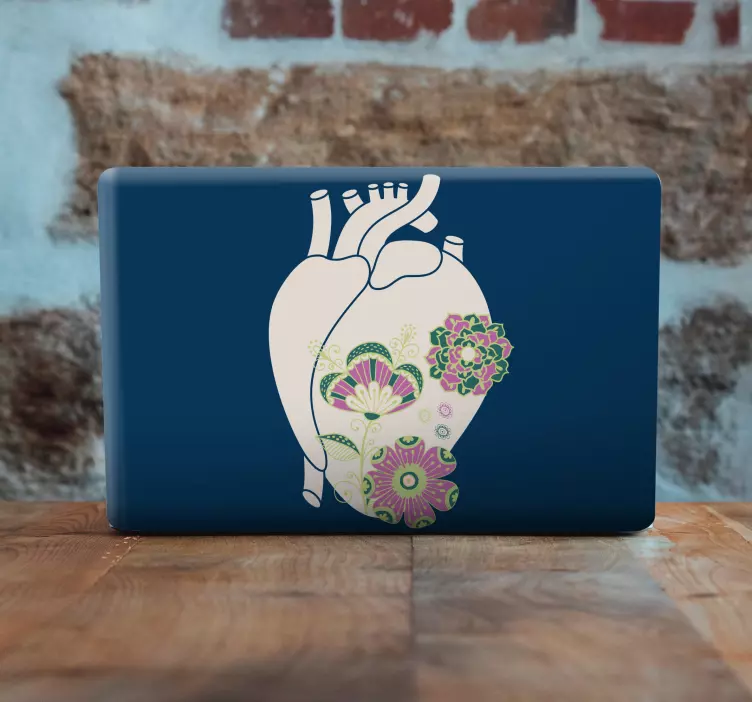 Blommig hjärtdesign Laptop klistermärke - Tenstickers