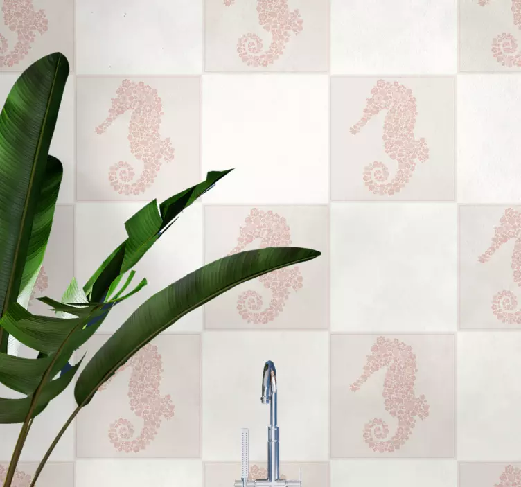 Blommig sjöhäst kakel klistermärke - Tenstickers