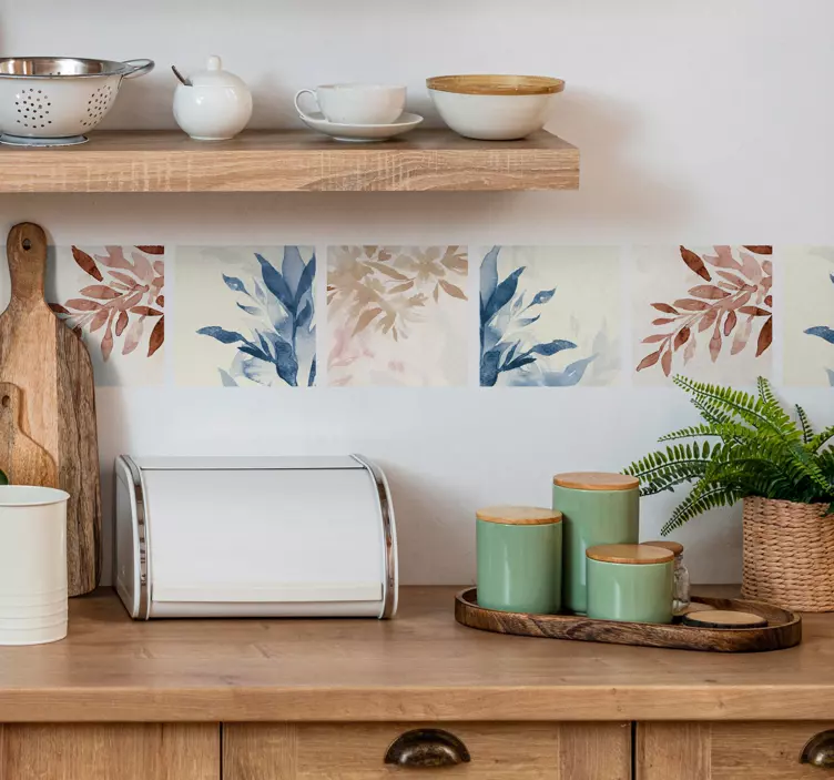 Blommigt akvarellmönster kakel klistermärke - Tenstickers