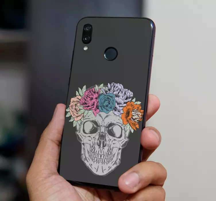 Blommigt dödskallemotiv Huawei klistermärke - Tenstickers
