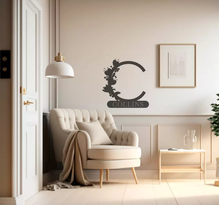 Blommig initial namn anpassad klistermärke - Tenstickers