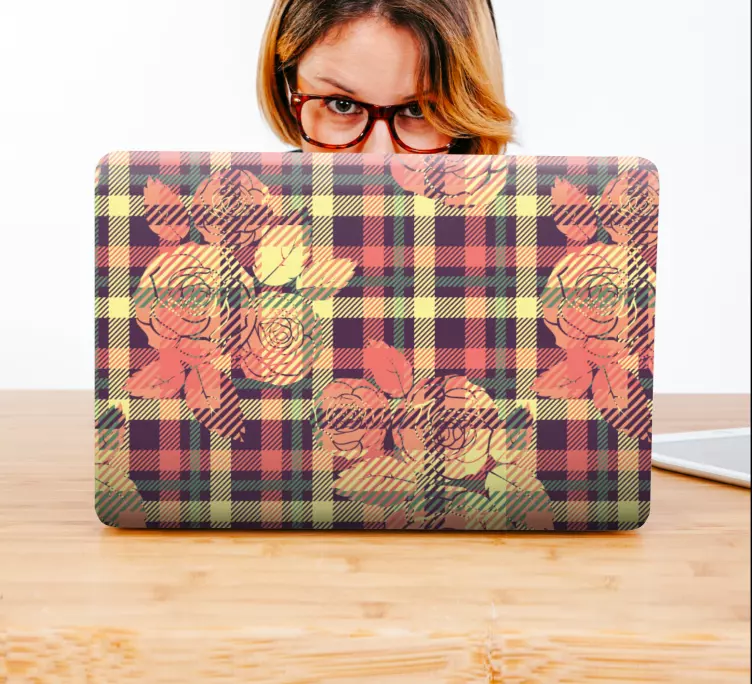 Blommigt rutmönster klistermärke för bärbar - Tenstickers