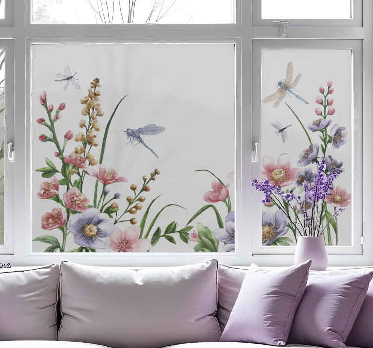 Blommor och trollsländor Väggklistermärken fönster och glas - Tenstickers