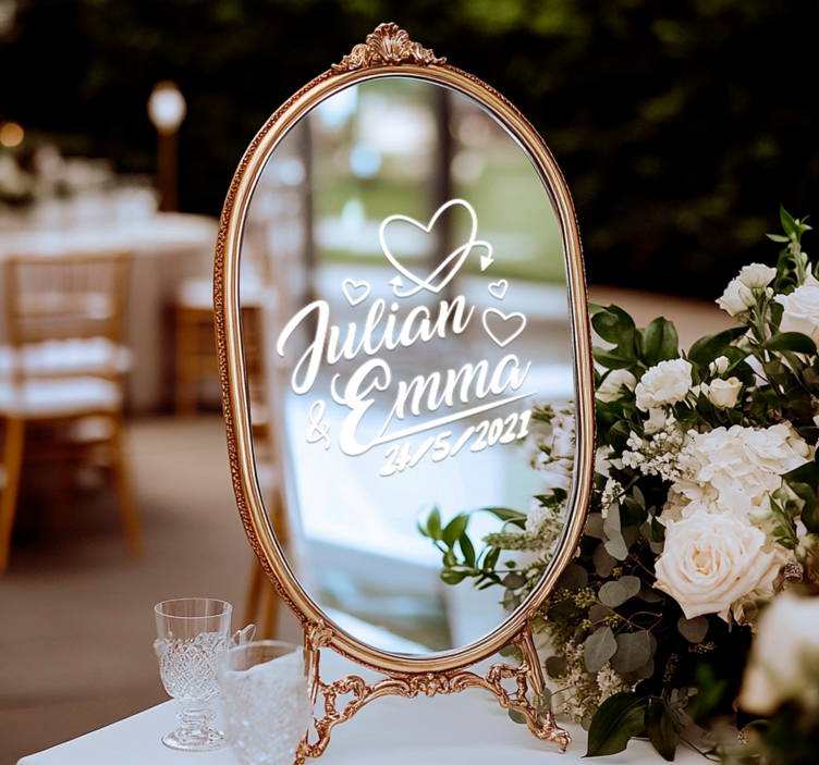 Bröllop hjärtan namn och datum klistermärke - Tenstickers