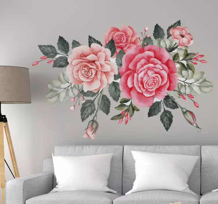 Bukett med rosa blommor väggdekor - Tenstickers