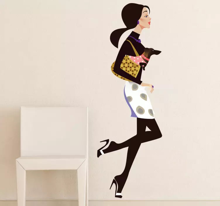 Dam och liten hund shopping dekal - Tenstickers