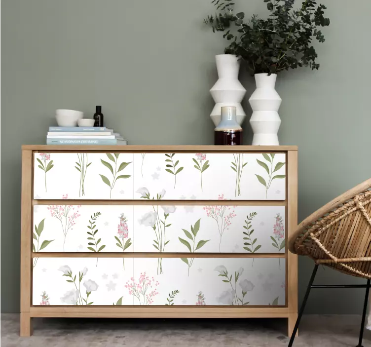Dekorativ klistermärke blomster vitt mönster - Tenstickers