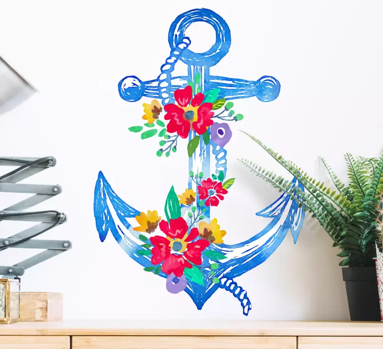 Dekorativ klistermärke med blommigt ankardesign - Tenstickers