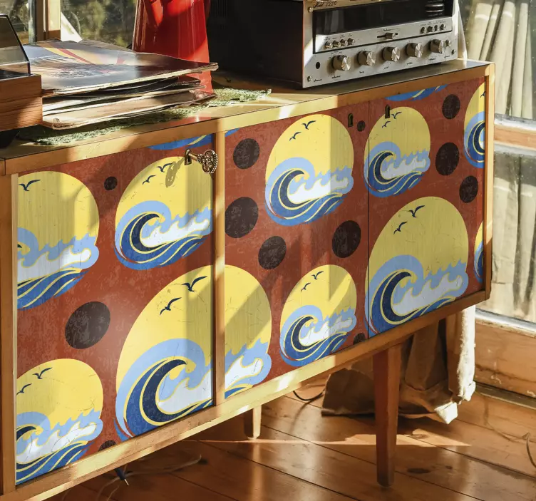 Dekorativ klistermärke med livliga vågmotiv - Tenstickers