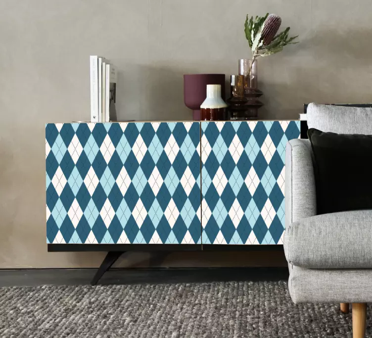 Diamant check blå mönster möbler dekal - Tenstickers