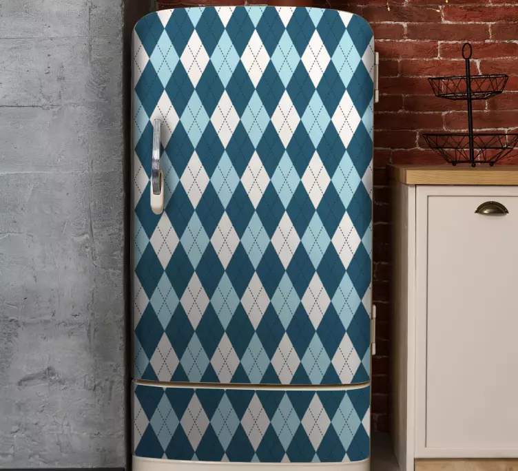 Diamant rutigt blått mönster kylskåp dekal - Tenstickers