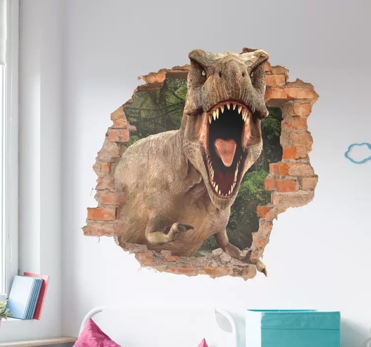 Dinosaurie trompe l'oeil väggklistermärke - Tenstickers
