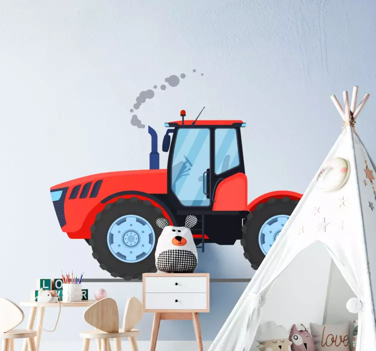 Djur klistermärke röd gårdstraktor - Tenstickers