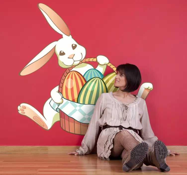 Easter bunny äggkorg klistermärke - Tenstickers