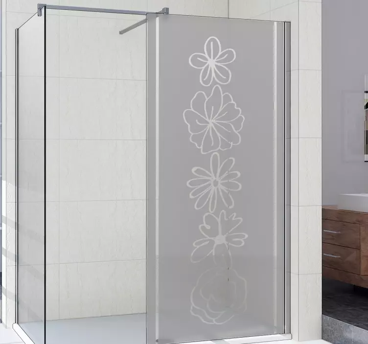 Monocolor blommor linje duschskärm klistermärke - Tenstickers