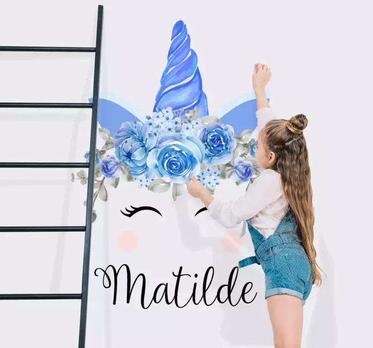 Enhörningsblommigt tema klistermärke för barn - Tenstickers