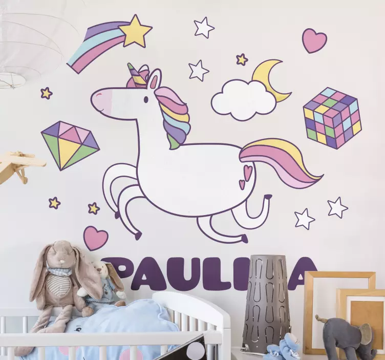 Färgglad enhörningsäventyr klistermärke för barn - Tenstickers