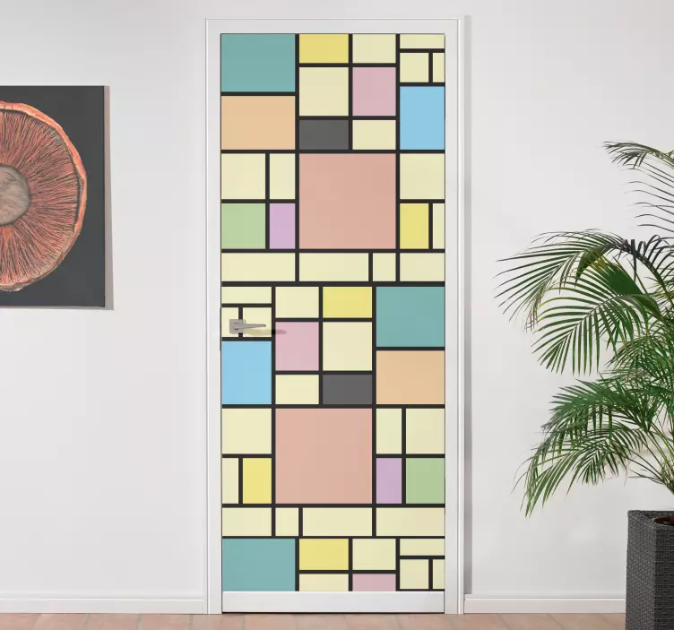 Mondrian blockmönster klistermärke för dörr - Tenstickers