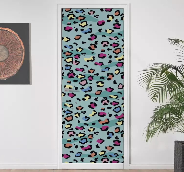 Färgglad leopardmönster klistermärke för dörr - Tenstickers