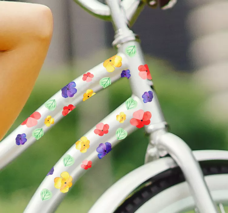 Färgglada blommor Klistermärke cykel - Tenstickers