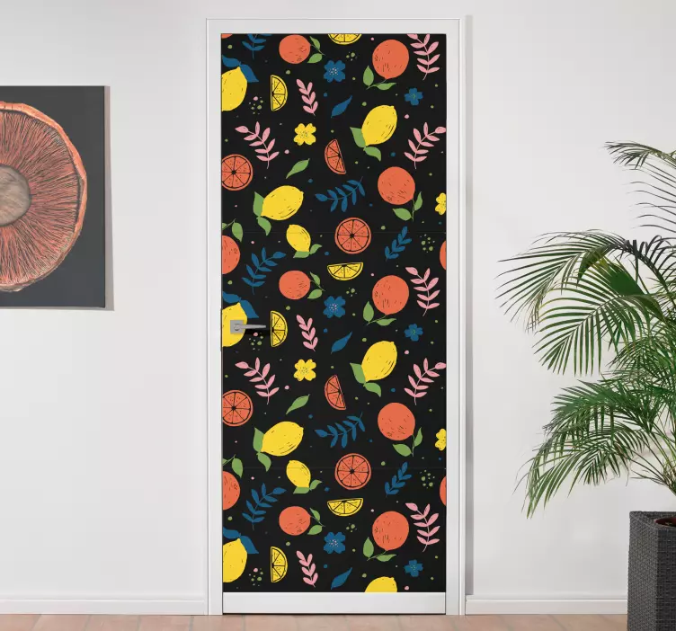 Färgglada citrusmönster klistermärke för dörr - Tenstickers
