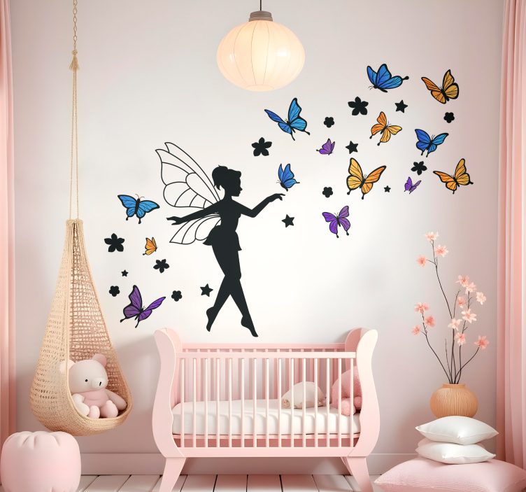 Färgglada fe med fjärilar wallsticker - Tenstickers
