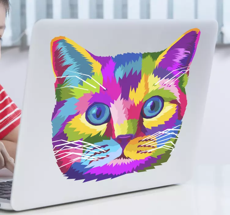 Färgglada katt laptop klistermärke - Tenstickers