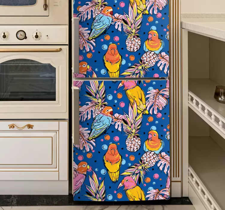 Färgglada papegojor kylskåp klistermärken - Tenstickers