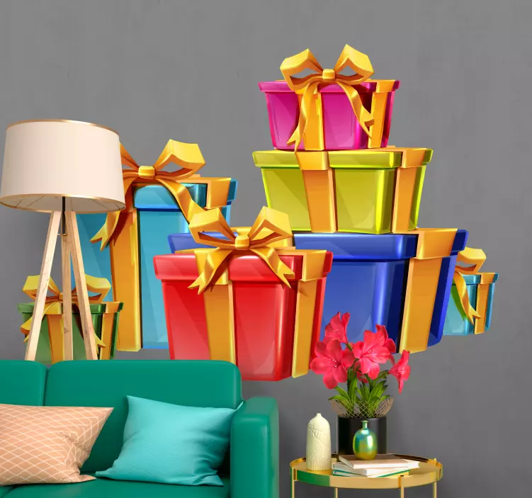 Jul klistermärke färgglada presentlådor - Tenstickers