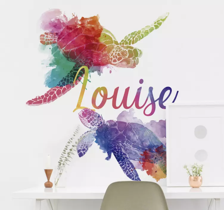 Färgglada sköldpaddor med namnet djur vägg klistermärke - Tenstickers