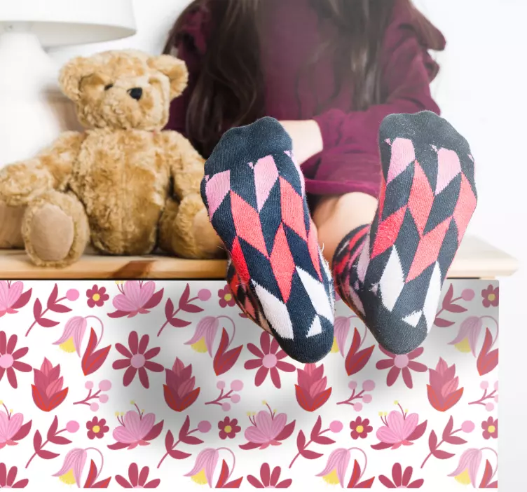 Rosa blommönster klistermärken til möbler - Tenstickers