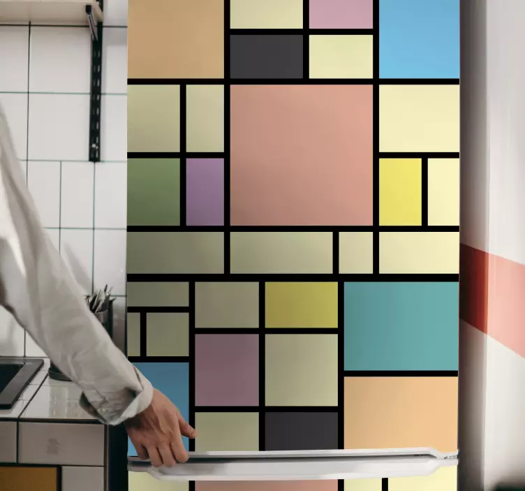 Mondrian färgglada block kylskåp klistermärken - Tenstickers
