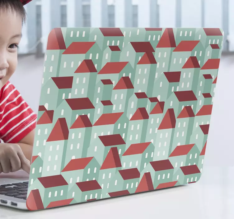 Färgglatt husmönster klistermärke för bärbar - Tenstickers