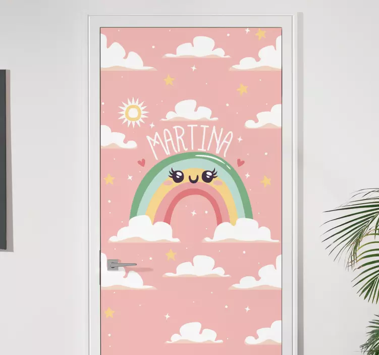 Fin regnbåge med moln med namn dörrdekal - Tenstickers