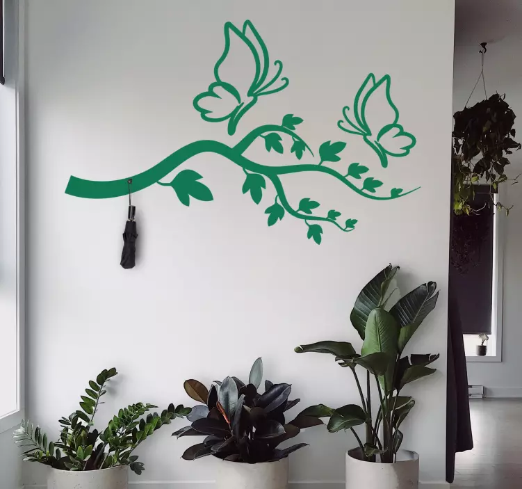 Fjärilar på gren klädhängare klistermärke - Tenstickers