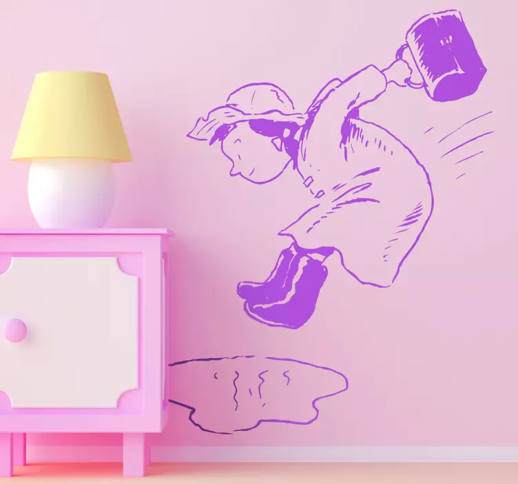 Flicka hoppar i pölklistermärke - Tenstickers