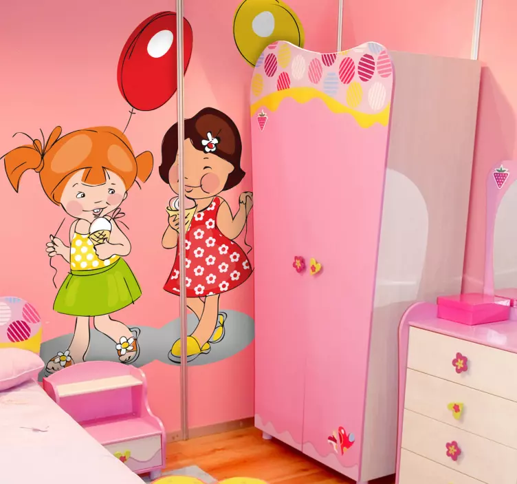 Flickor, ballonger och glass barnklistermärke - Tenstickers