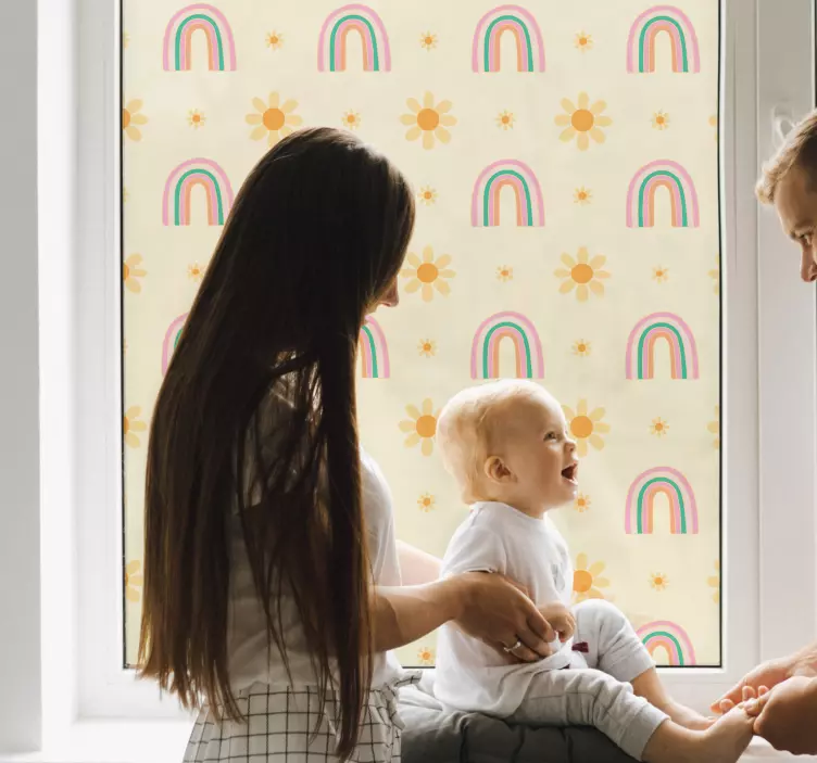 Fönsterdekal för blommor och regnbågar - Tenstickers