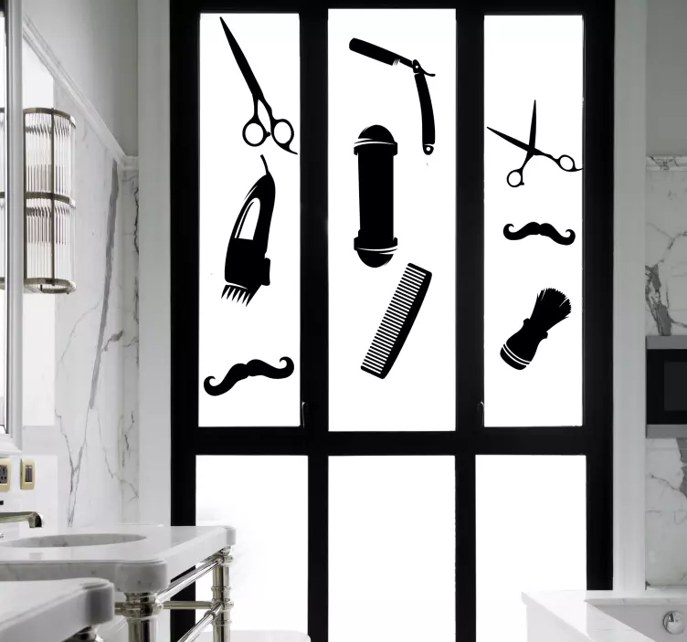 Frisör ikoner fönster klistermärke - Tenstickers