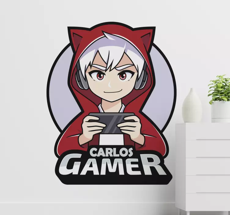 Gamer anime pojke illustration klistermärke - Tenstickers