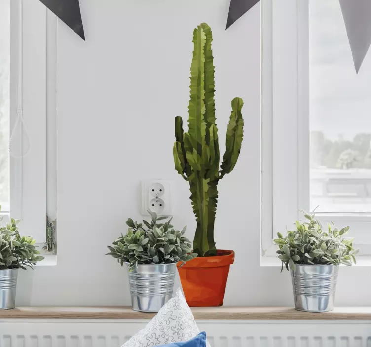 Geometrisk potted cactus klistermärke - Tenstickers