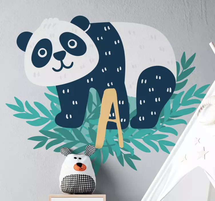 Glad panda med första väggdekor för plantskola - Tenstickers