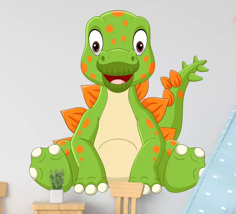Grön sittande dinosaurie design vägg klistermärke - Tenstickers