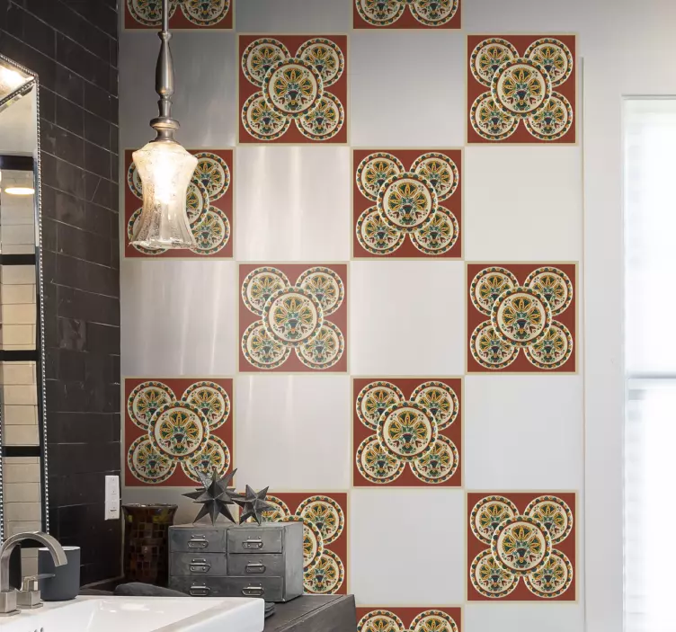 Gula blommor horezu mönster kakel dekal - Tenstickers